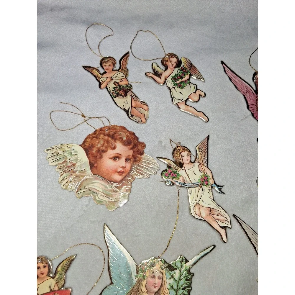 Vintage 1984 Merrimack Victorian Angel Cherub Die Cut Christmas Ornaments Lot of